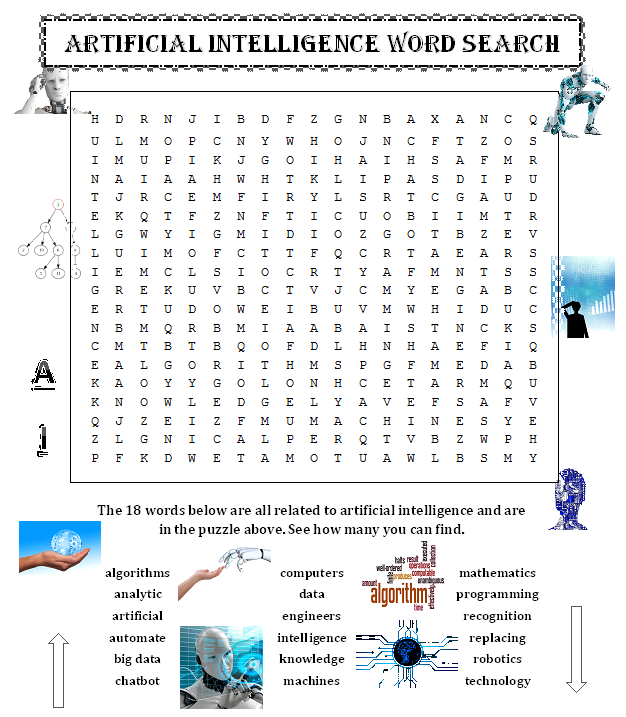 Artificial Intelligence PLUS Drones Word Search Puzzles (2 Puzzles)