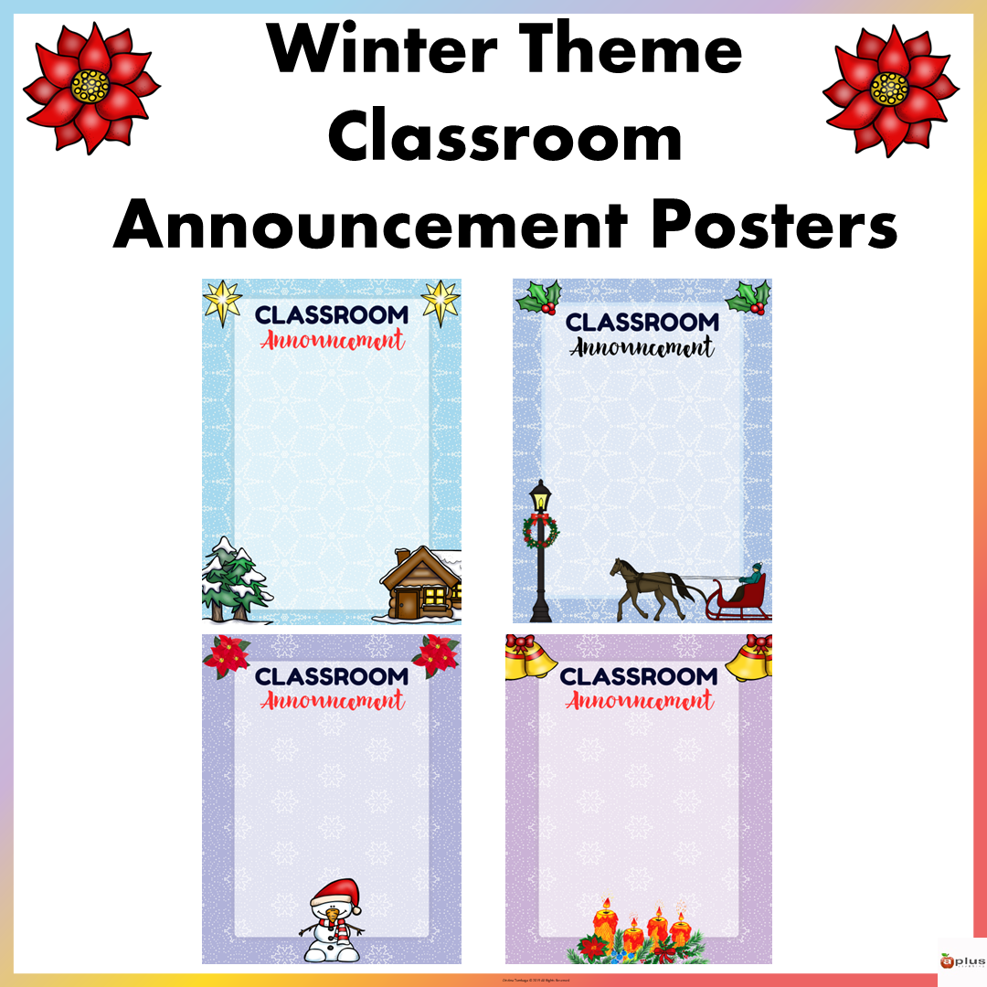 Winter Theme Classroom Announcement Posters Editable