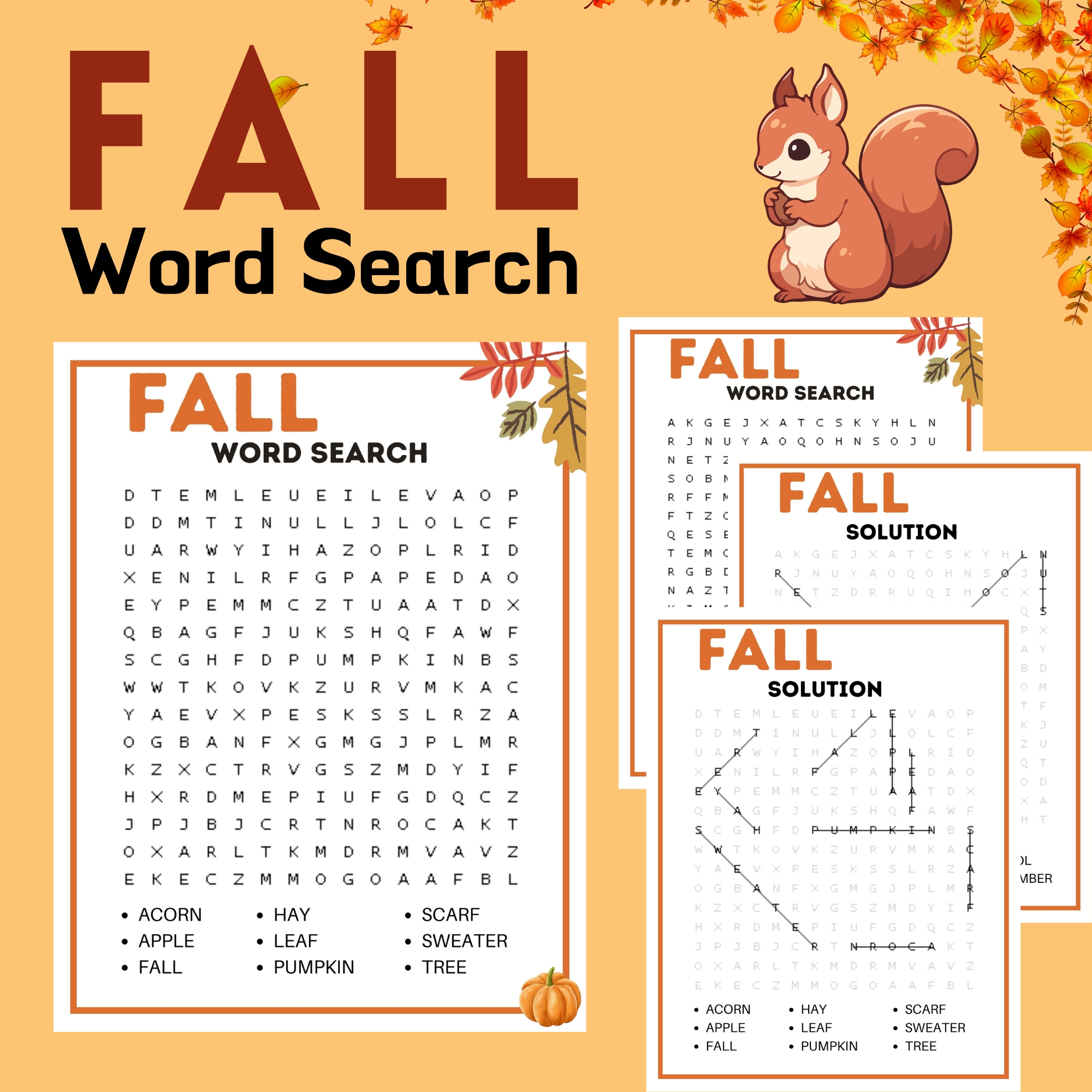 FALL Word Search Activity - Back To School - Autumn