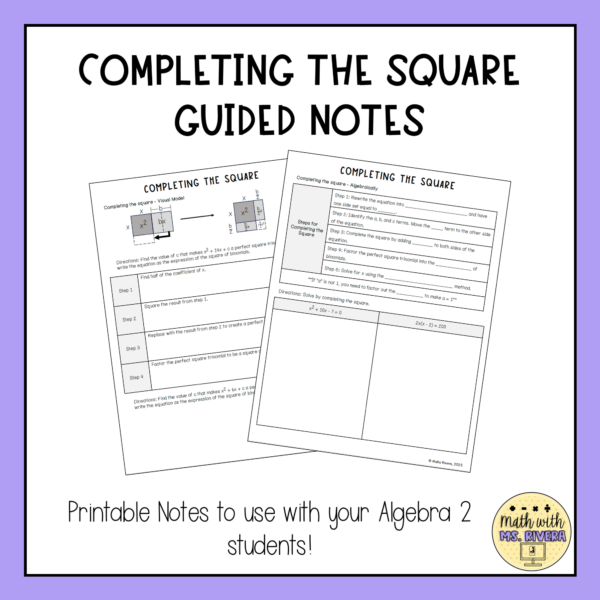 Completing the Square Guided Notes for Algebra 2 - Made By Teachers