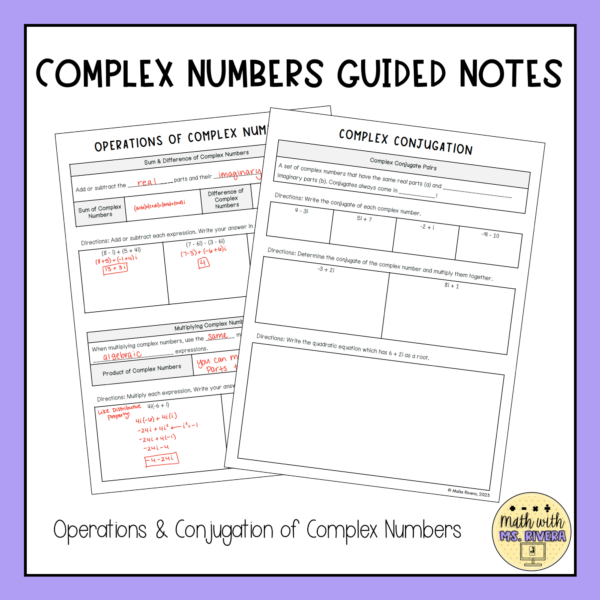 Math Complex Numbers Notes Complex Numbers Guided Notes for Algebra 2 | Made By Teachers