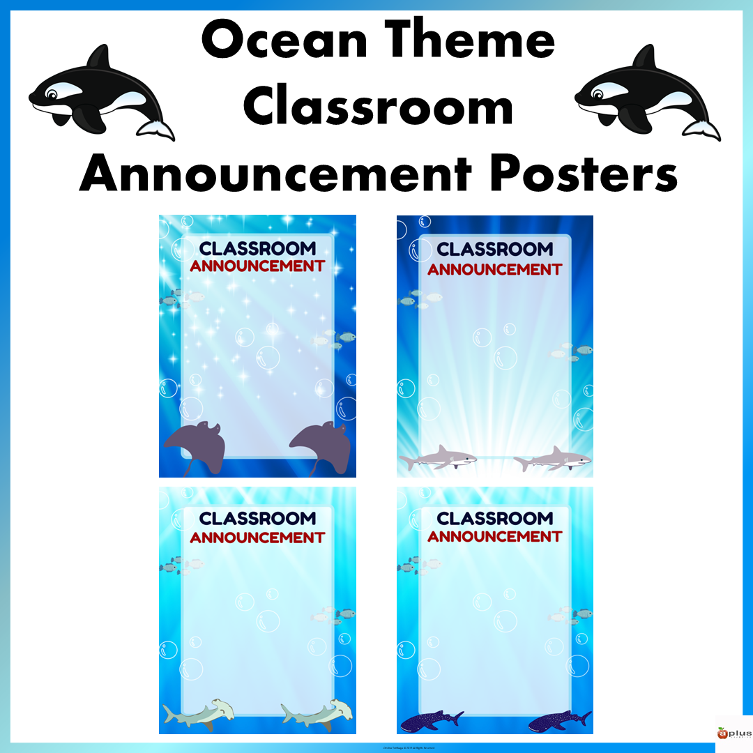 Ocean Theme Classroom Announcement Posters