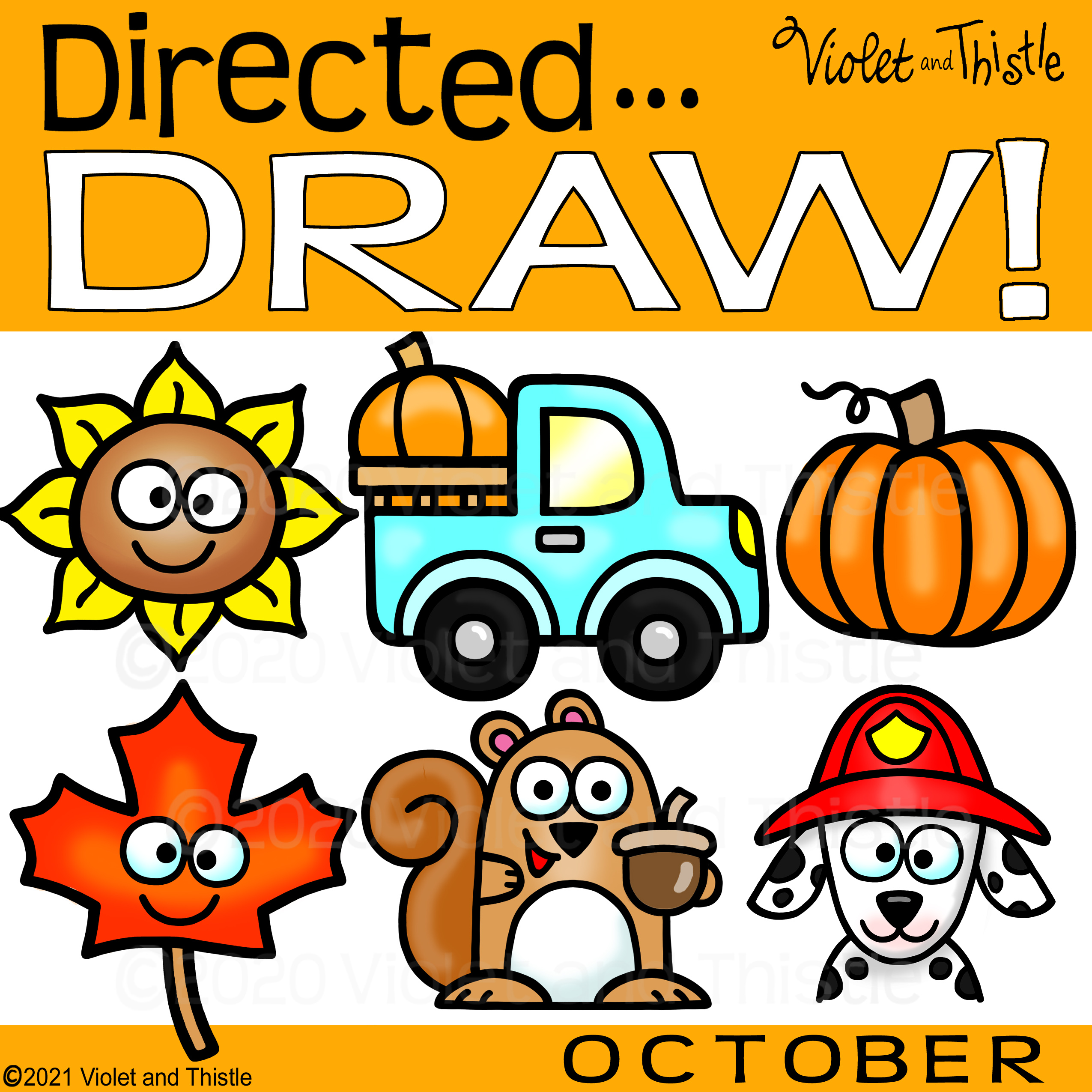 Directed Drawing October Fall Pumpkin Truck Leaf Squirrel Dog Learn How to Draw Step by Step Guide