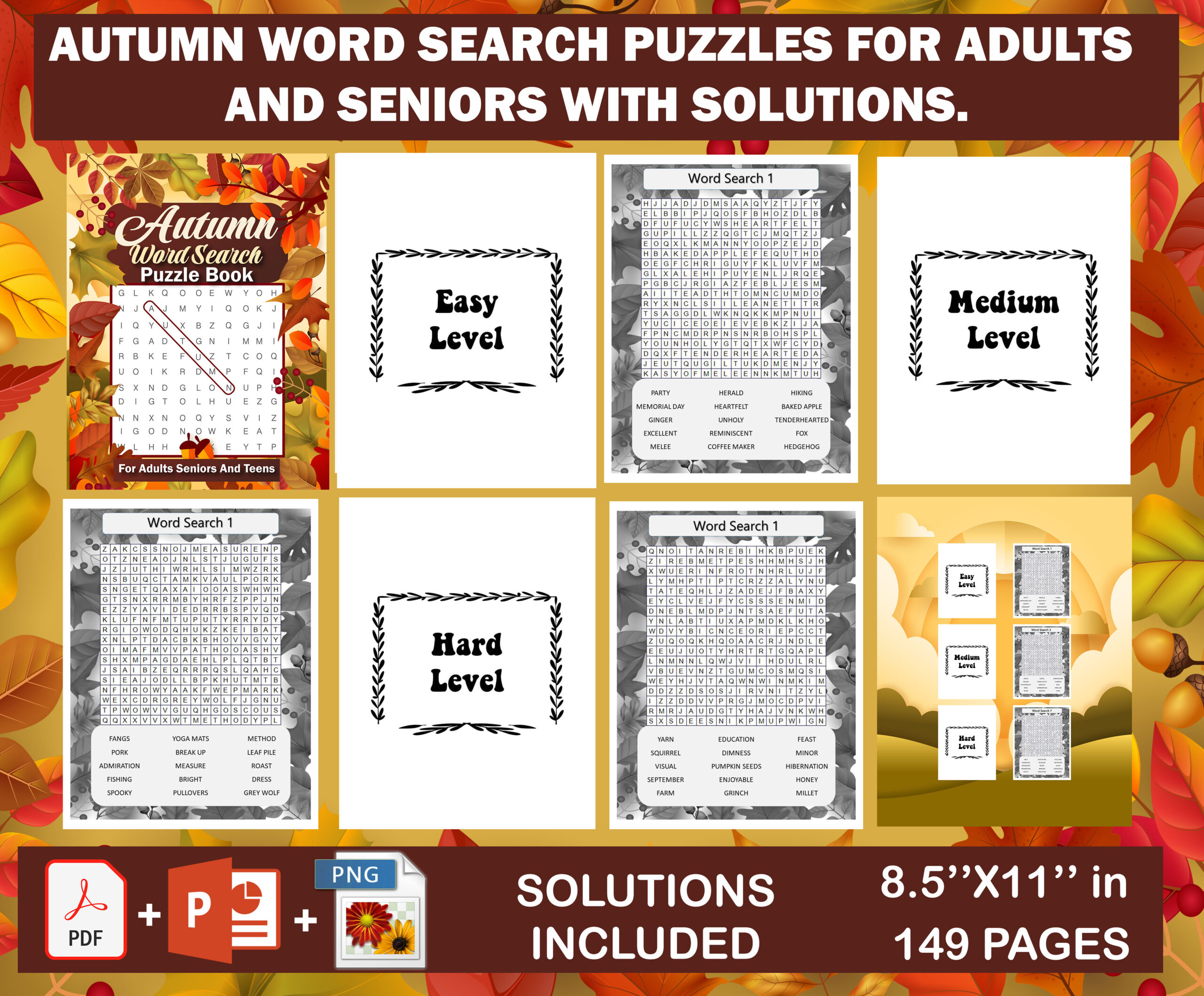 Autumn Word Search Puzzle Book For Adults And Seniors: Large Print 1000+ New Relaxing Autumn Words