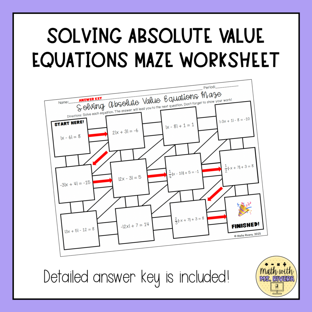 Solving Absolute Value Equations Maze Worksheet - Made By Teachers