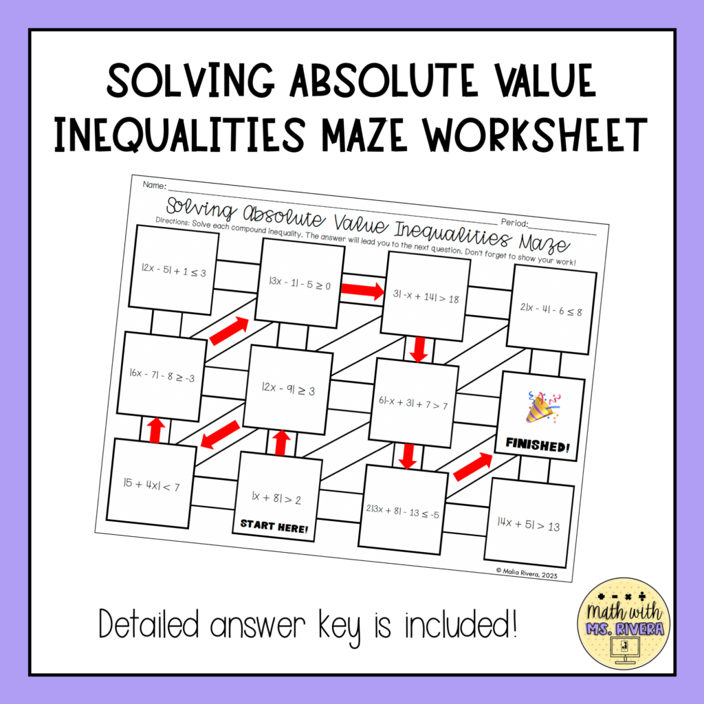 Solving Absolute Value Inequalities Maze Worksheet | Made By Teachers
