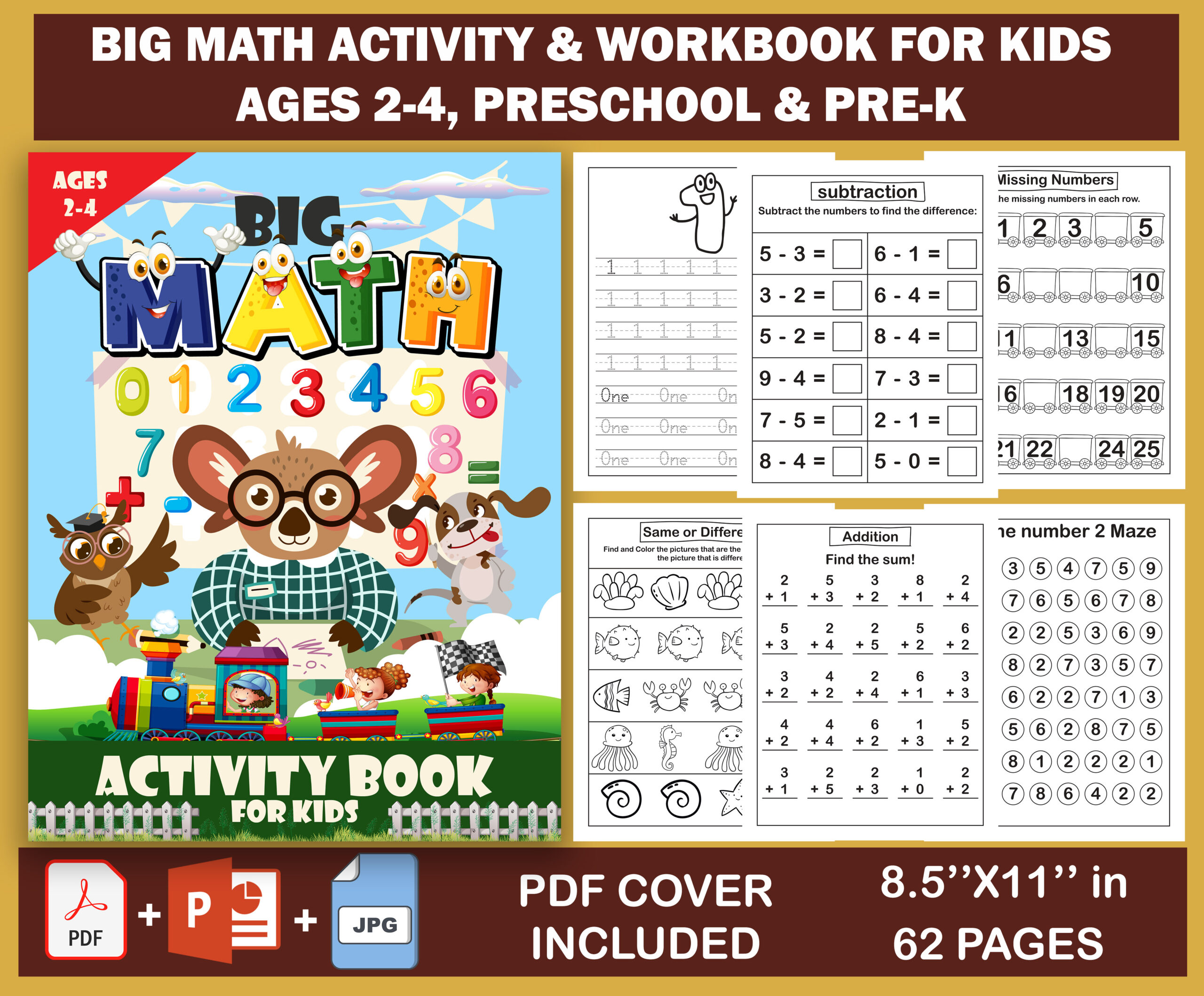 Big Math Activity And Workbook For Kids Ages 2-4: Math Fundamentals Addition And Substraction, Coun