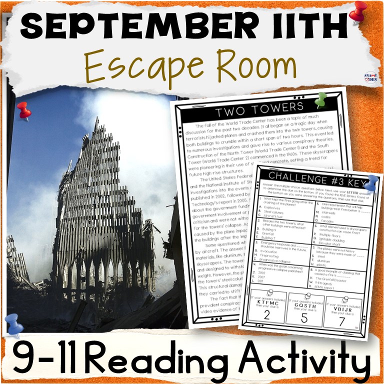 September 11th Escape Room - 911 Activity Close Reading Informational Text