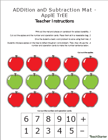 Addition and Subtraction Mat - Apple Tree
