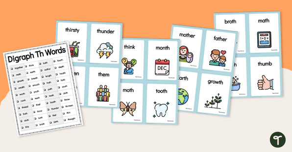 Th Word List and Digraph Flashcards