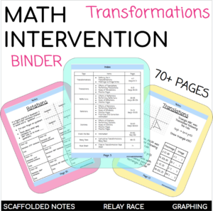 Middle School Math Intervention Transformations Binder
