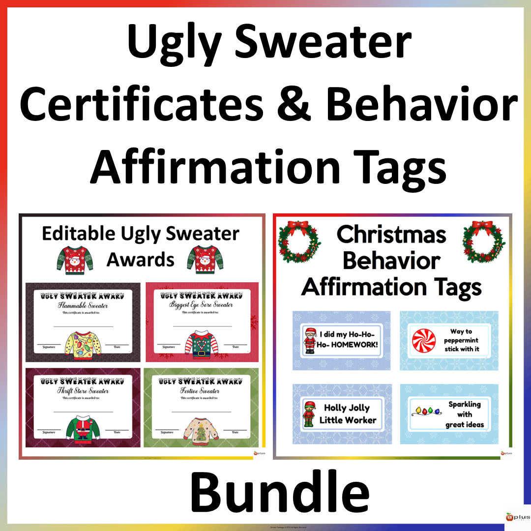 Ugly Sweater Award Certificates and Winter Behavior Affirmation Tags Bundle