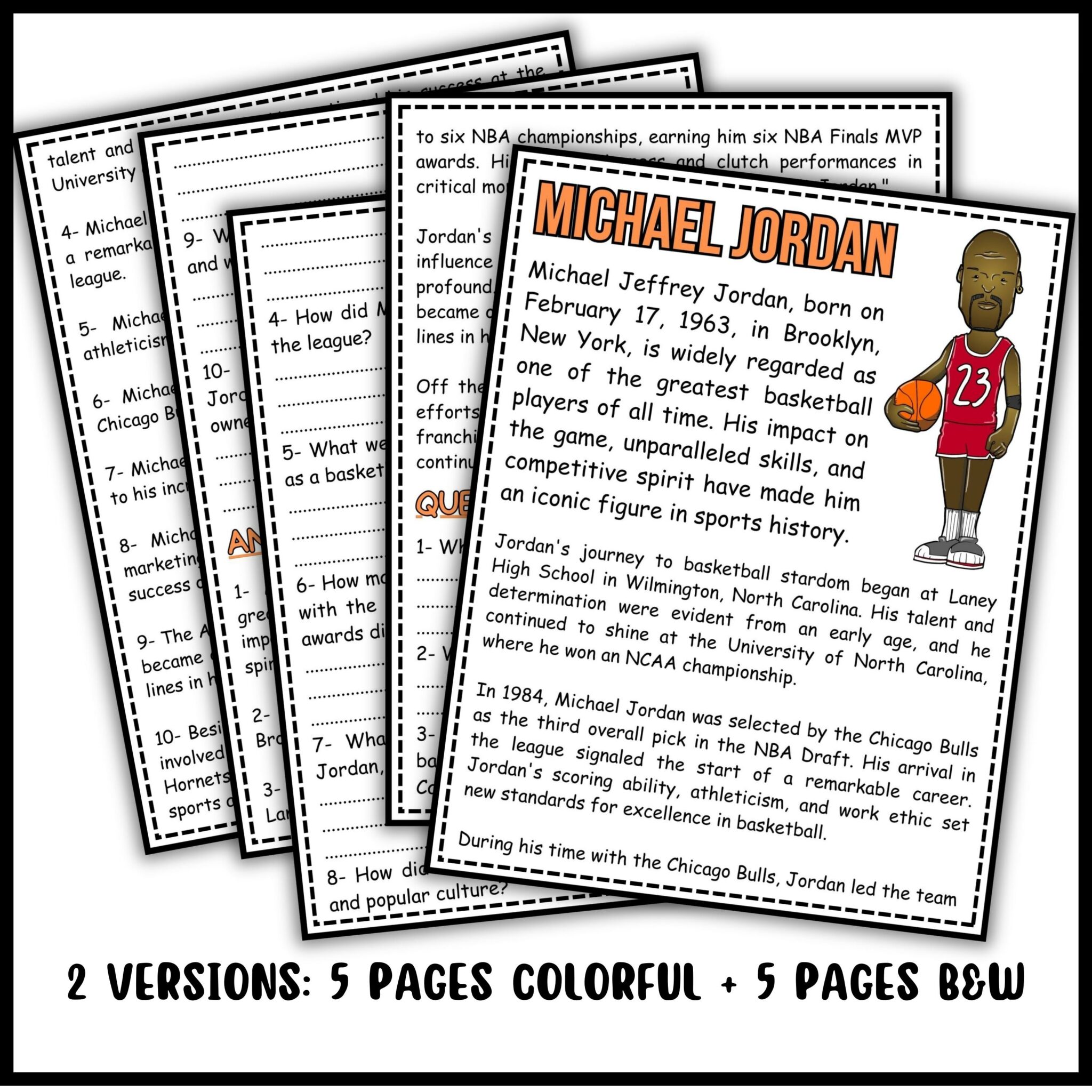 Michael Jordan Reading Comprehension Passage and Questions - Made By ...