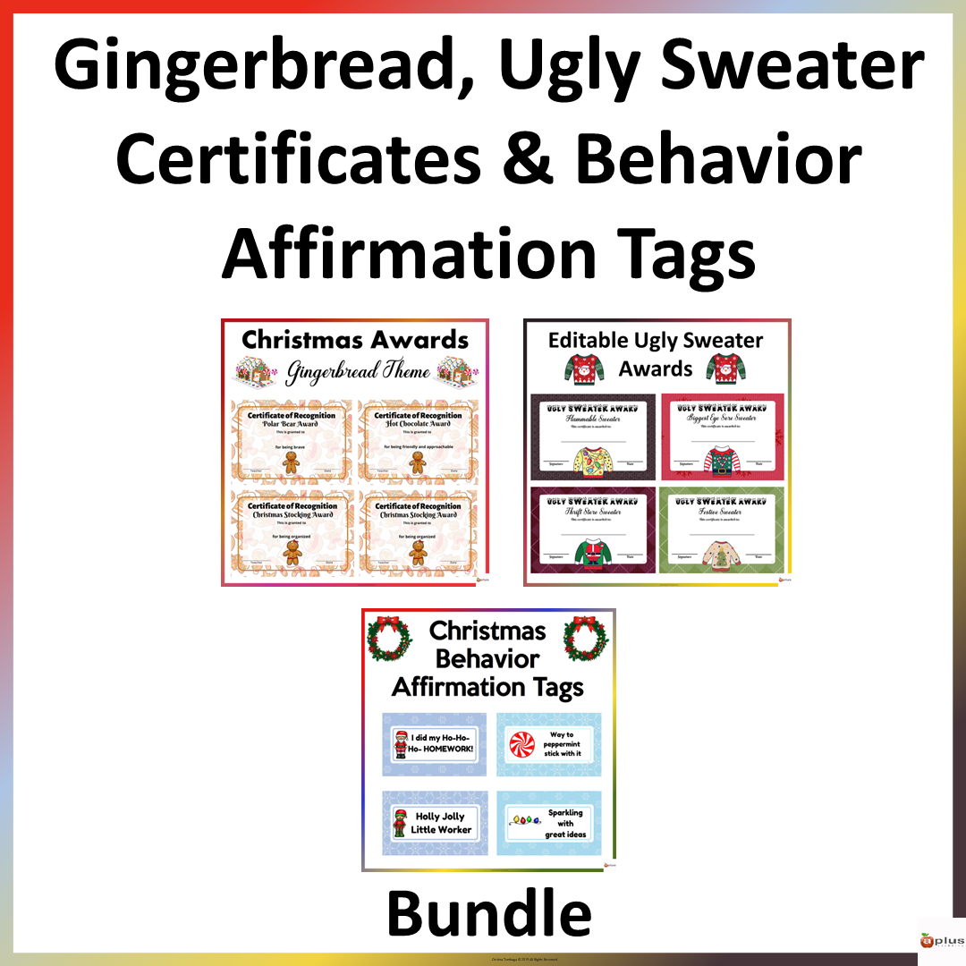 Gingerbread, Ugly Sweater Awards and Winter Behavior Affirmation Tags Bundle