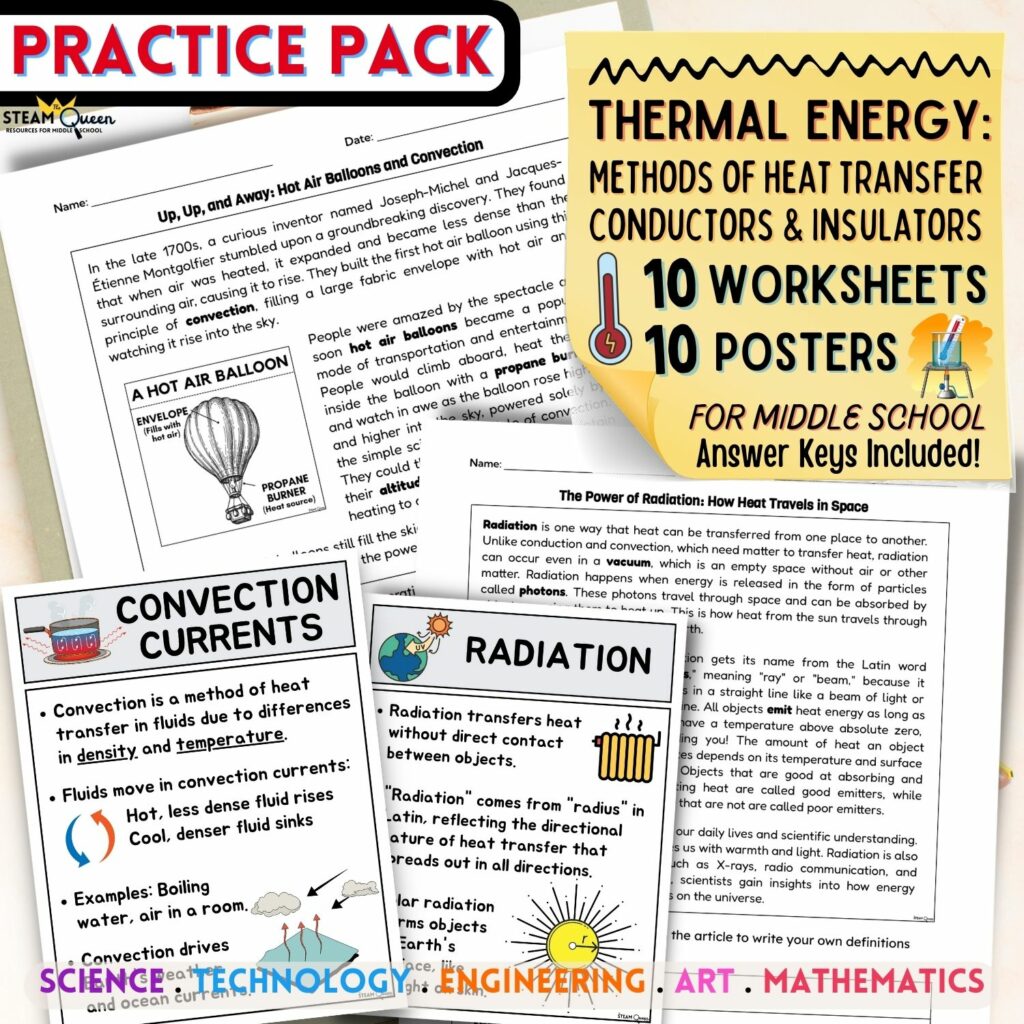 Heat Transfer Worksheet Poster Set Conduction Convection Radiation for ...