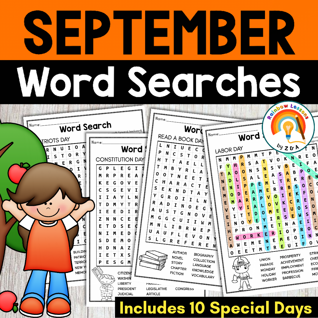 September Word Search | Patriot Day Word Search | September Activities