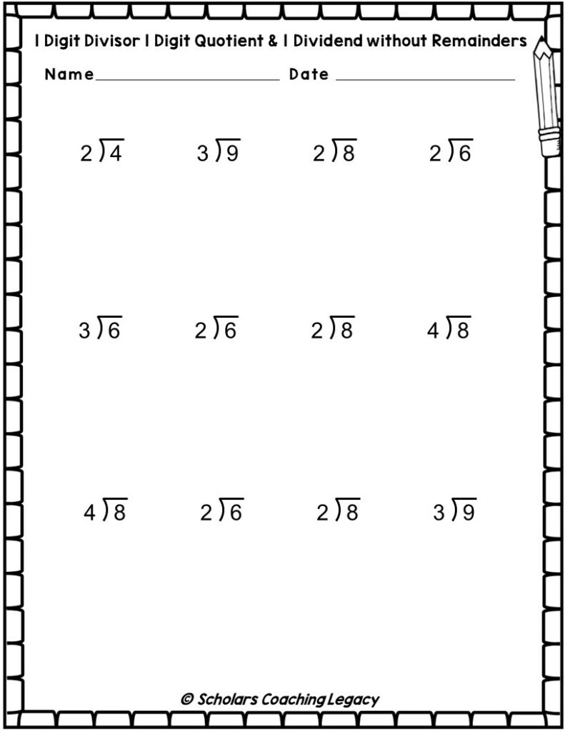 Division with 1 Digits Divisor, 1 Quotient & 1 Dividend without ...