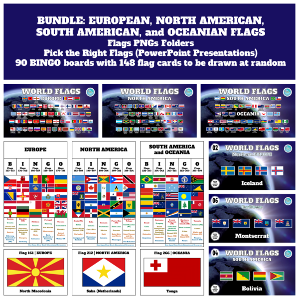 European, American, and Oceanian Flags PNGs, PowerPoints, Flash Cards ...