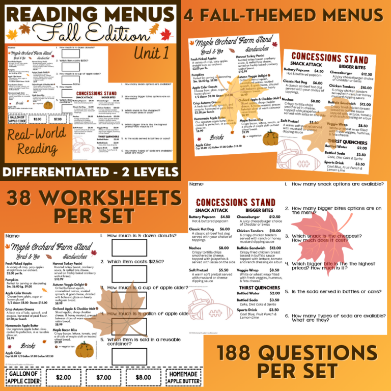 Fall Menus BUNDLE 1 - Reading Menus & Menu Math - Life Skills - Made By ...