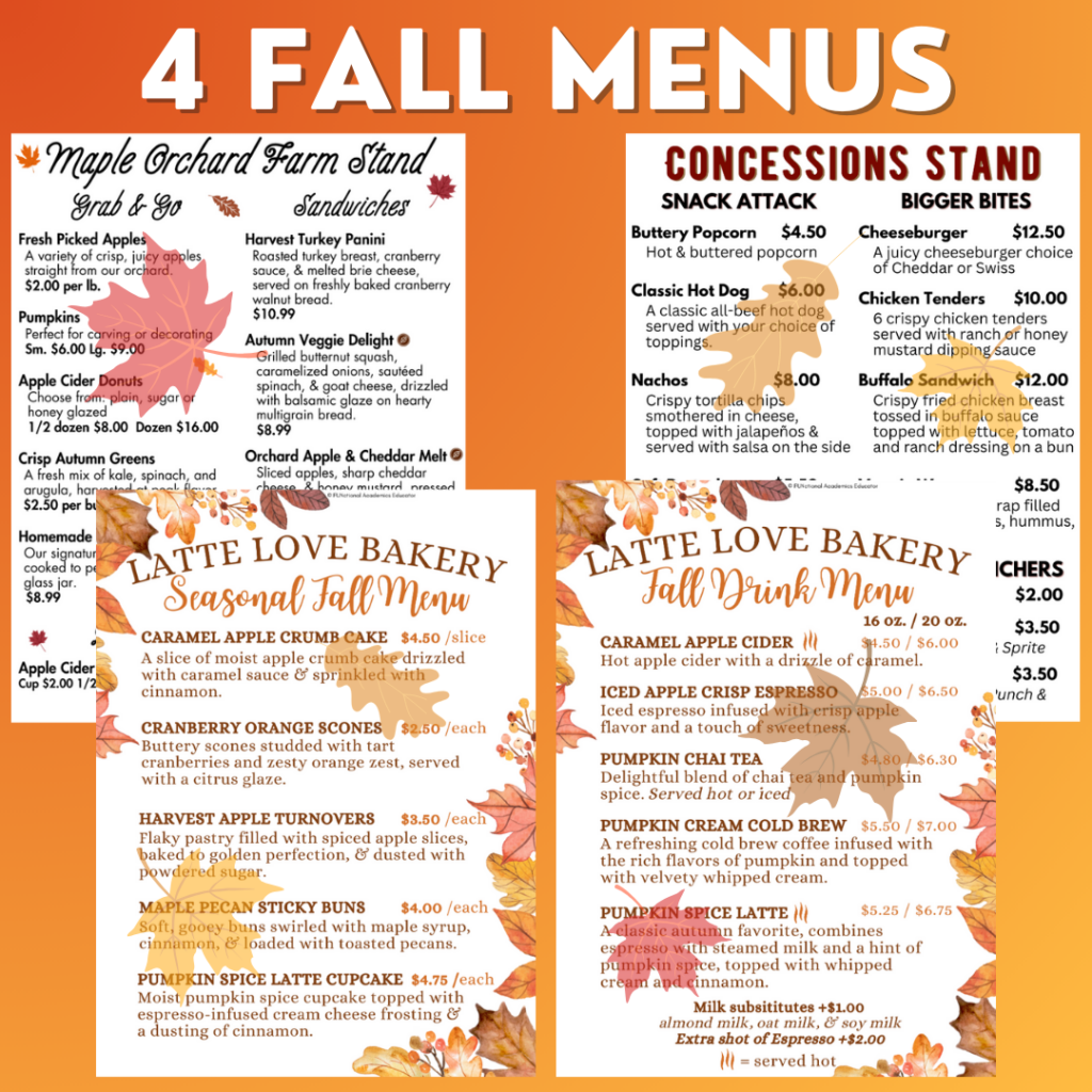 Fall Menus BUNDLE 1 - Reading Menus & Menu Math - Life Skills - Made By ...