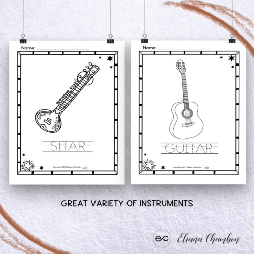 String Instruments - Coloring Pages - Trace the name - String Family ...