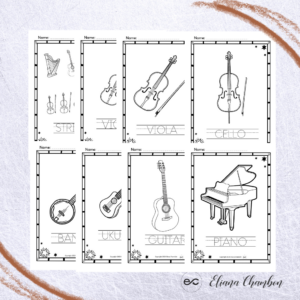 String Instruments - Coloring Pages - Trace the name - String Family ...