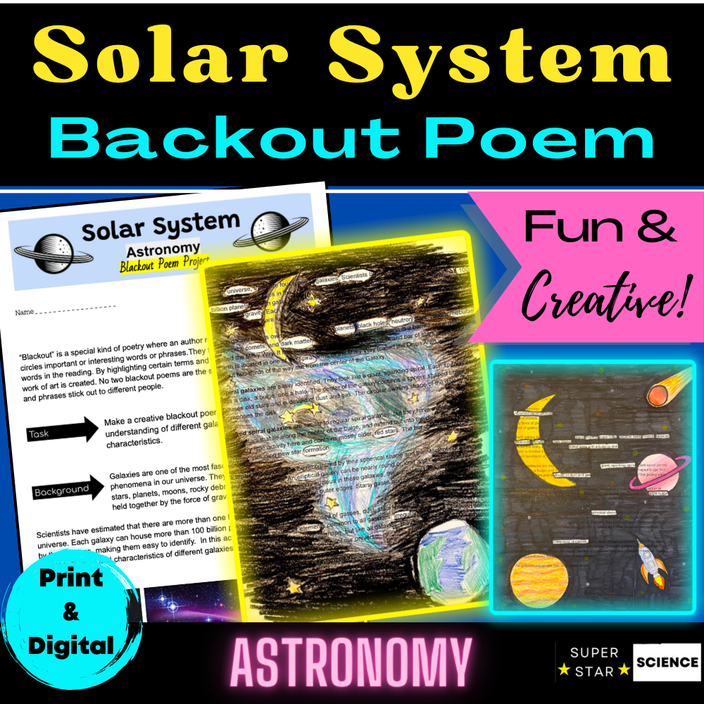 Solar System Activity Blackout Poem Astronomy Project STEM Creative Fun!