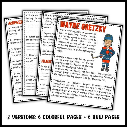 Wayne Gretzky Reading Comprehension Passage and Questions | Made By ...