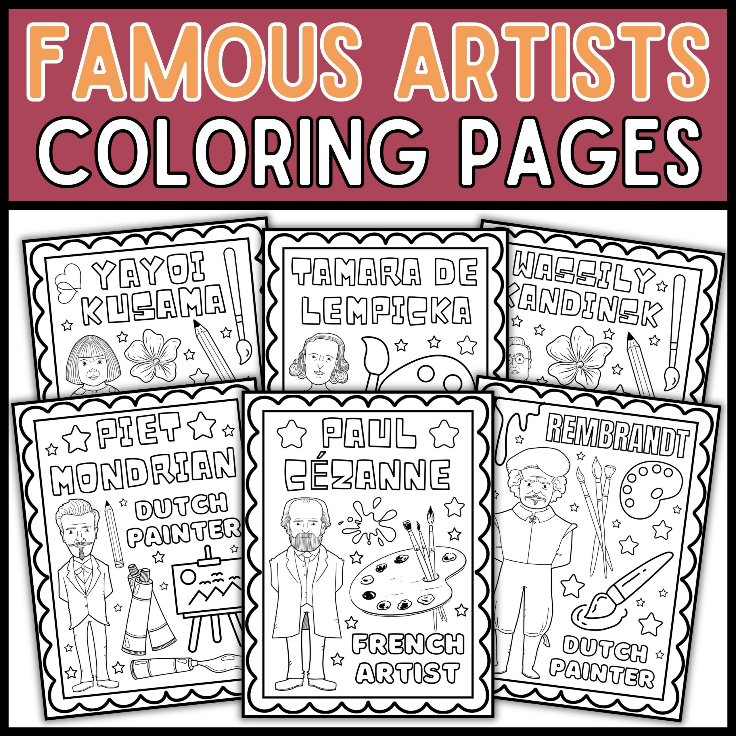 International Artist's Day Coloring Pages | Famous Artists Coloring Sheets