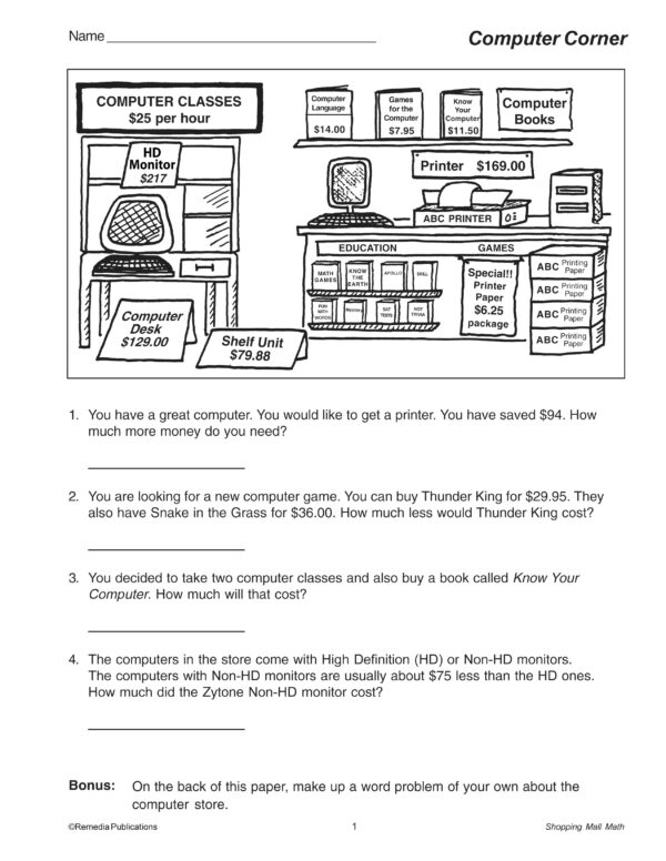Shopping Mall Math: Consumer Math Word Problems - Money Skills - Made ...