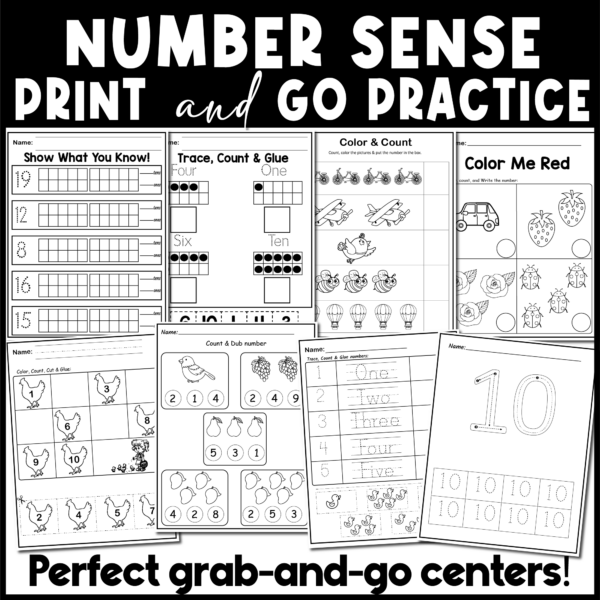 Kindergarten Math Number Tracing Activities Worksheets Number Sense ...