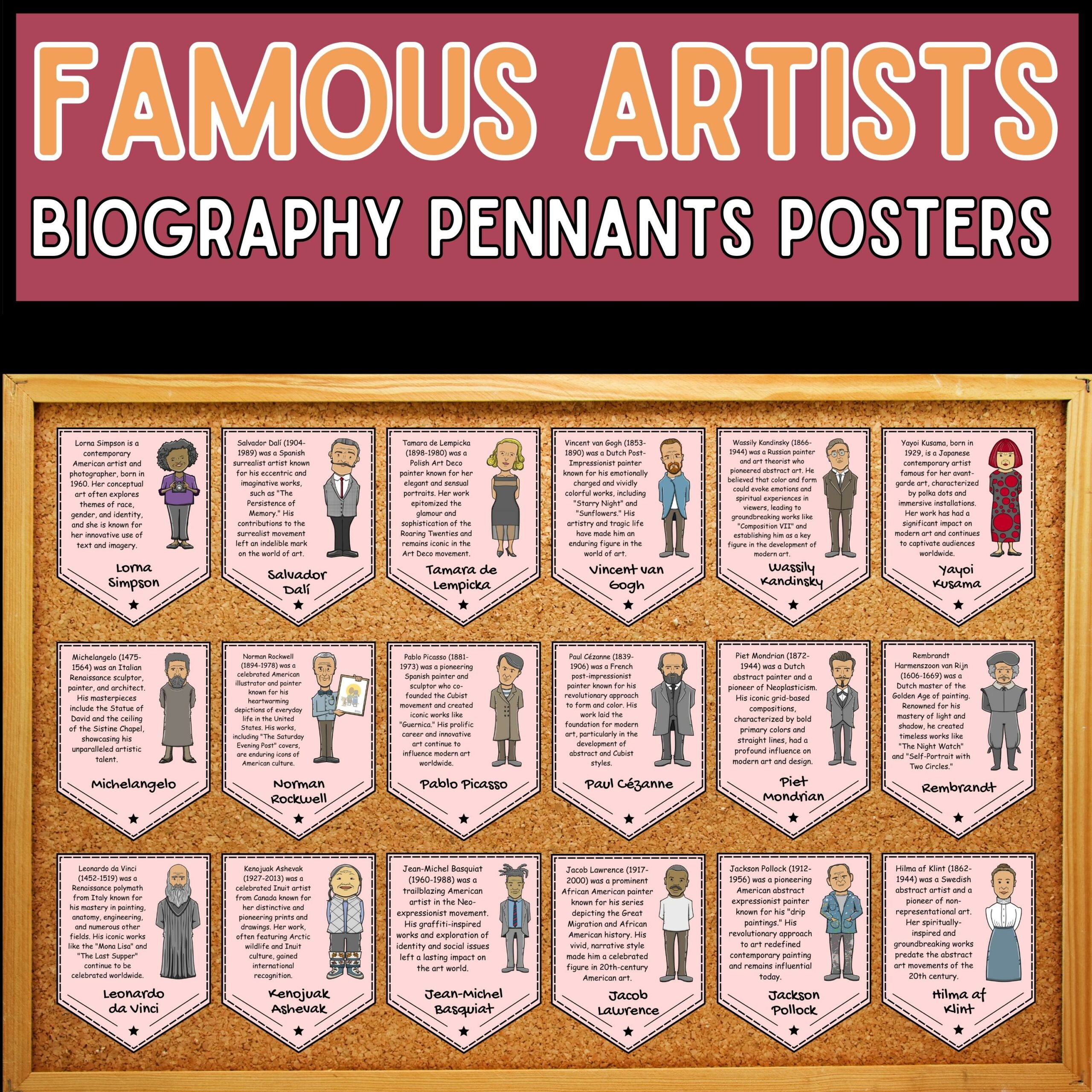 International Artist's Day - Famous Artists Biography Pennants Bulletin Board