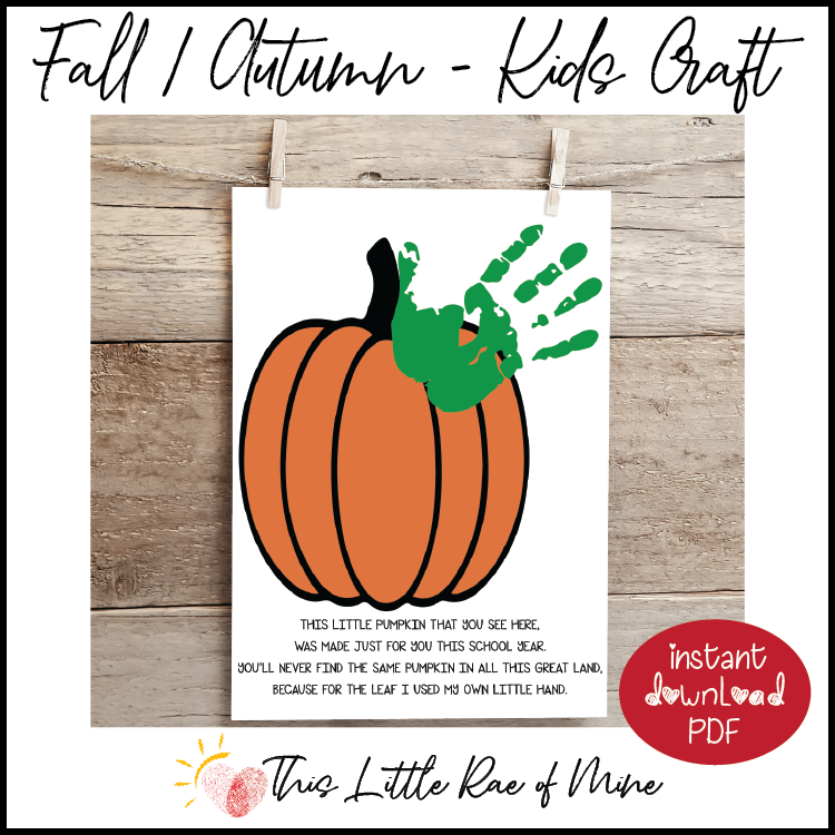 Little pumpkin – handprint art - printable - keepsake – DIY kid craft - Autumn