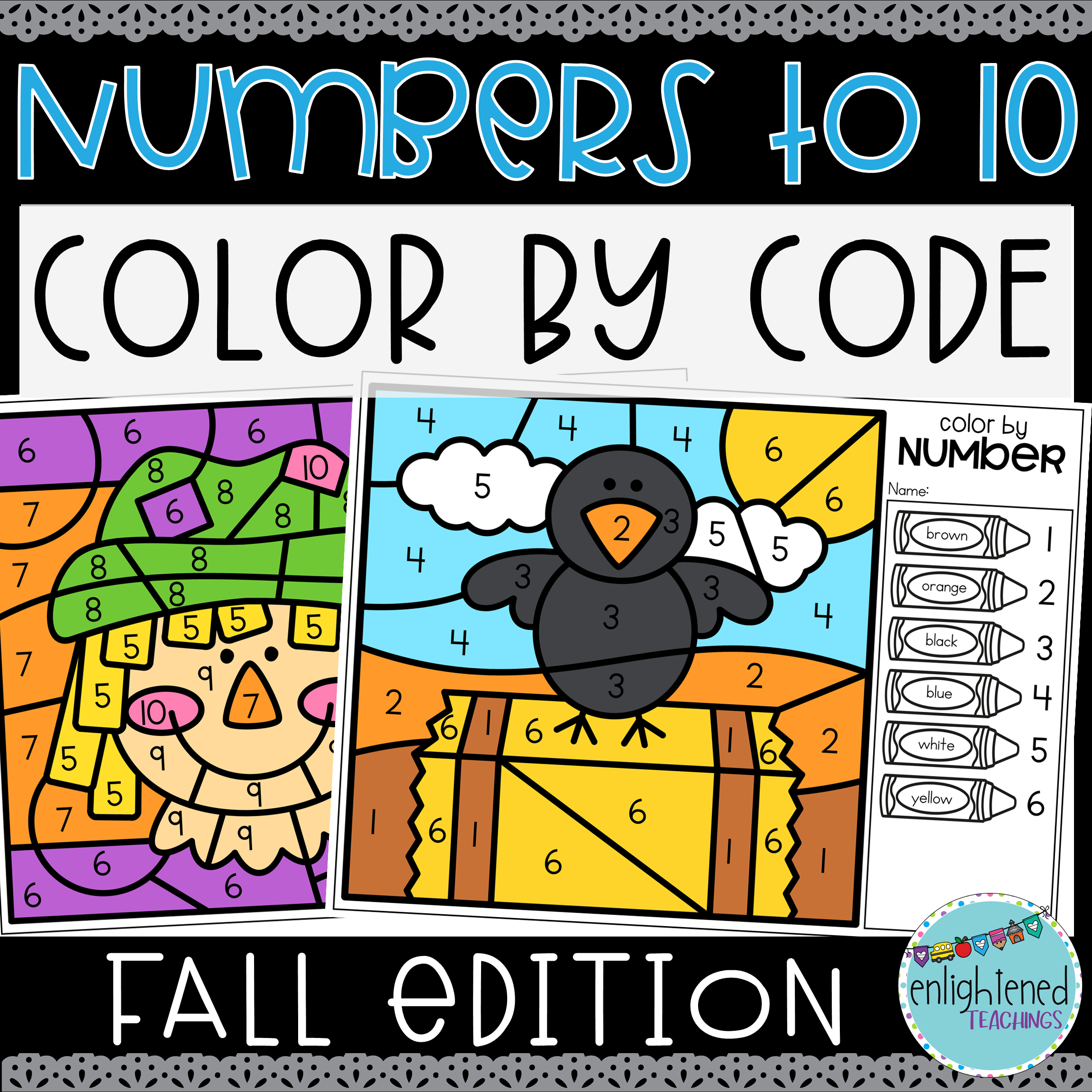 Fall Numbers to 10 Color by Code Fall Number Recognition Worksheets Fall Numbers