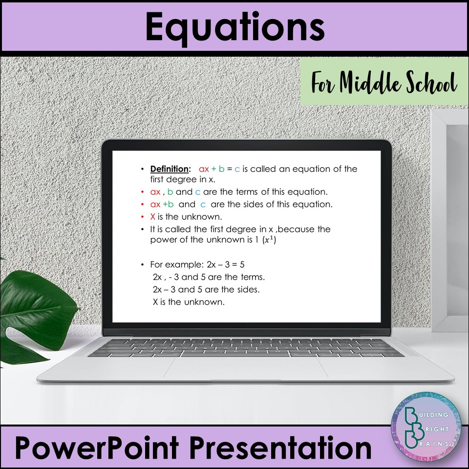 Equations PowerPoint Presentation Math Lesson for Middle School