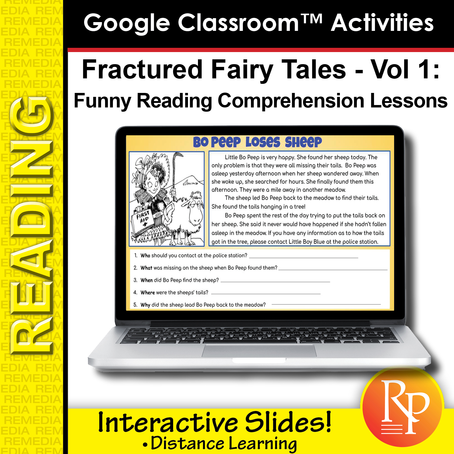 Fractured Fairy Tales & 5 Ws Questions for Reading Comprehension GOOGLE SLIDES