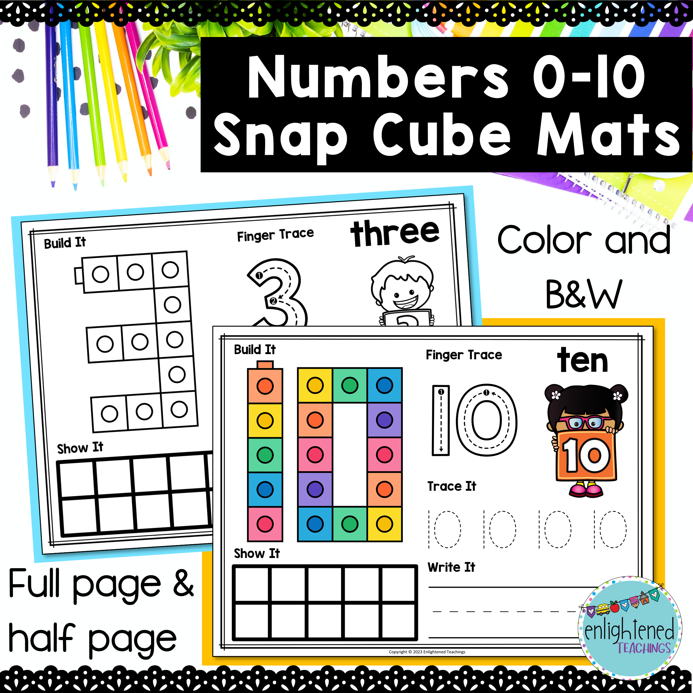 Pastel Number Snap Cube Mats Fine Motor Skills Numbers to 10 Snap Cube Number Mats