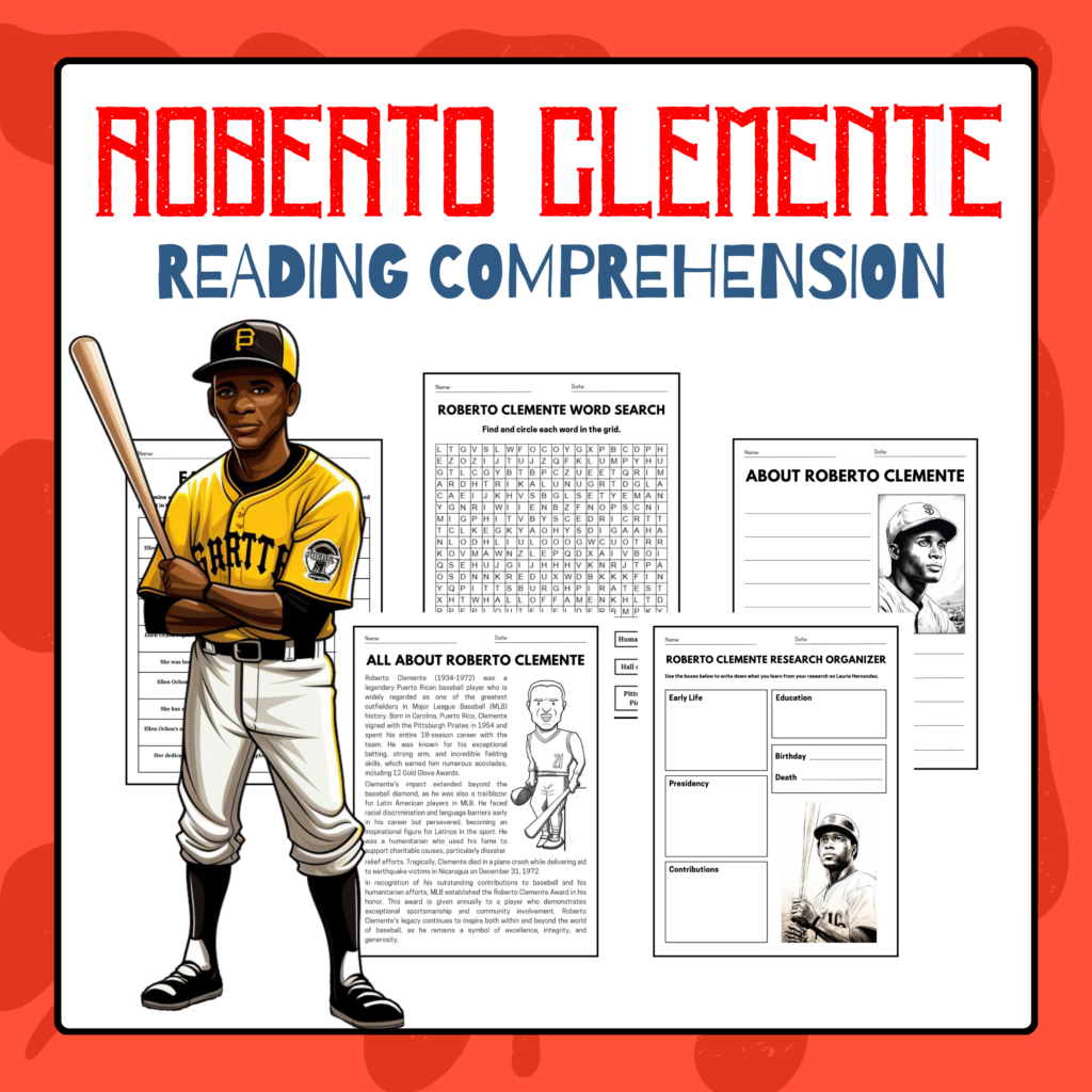 Roberto Clemente - Reading Comprehension | Hispanic Heritage Month ...