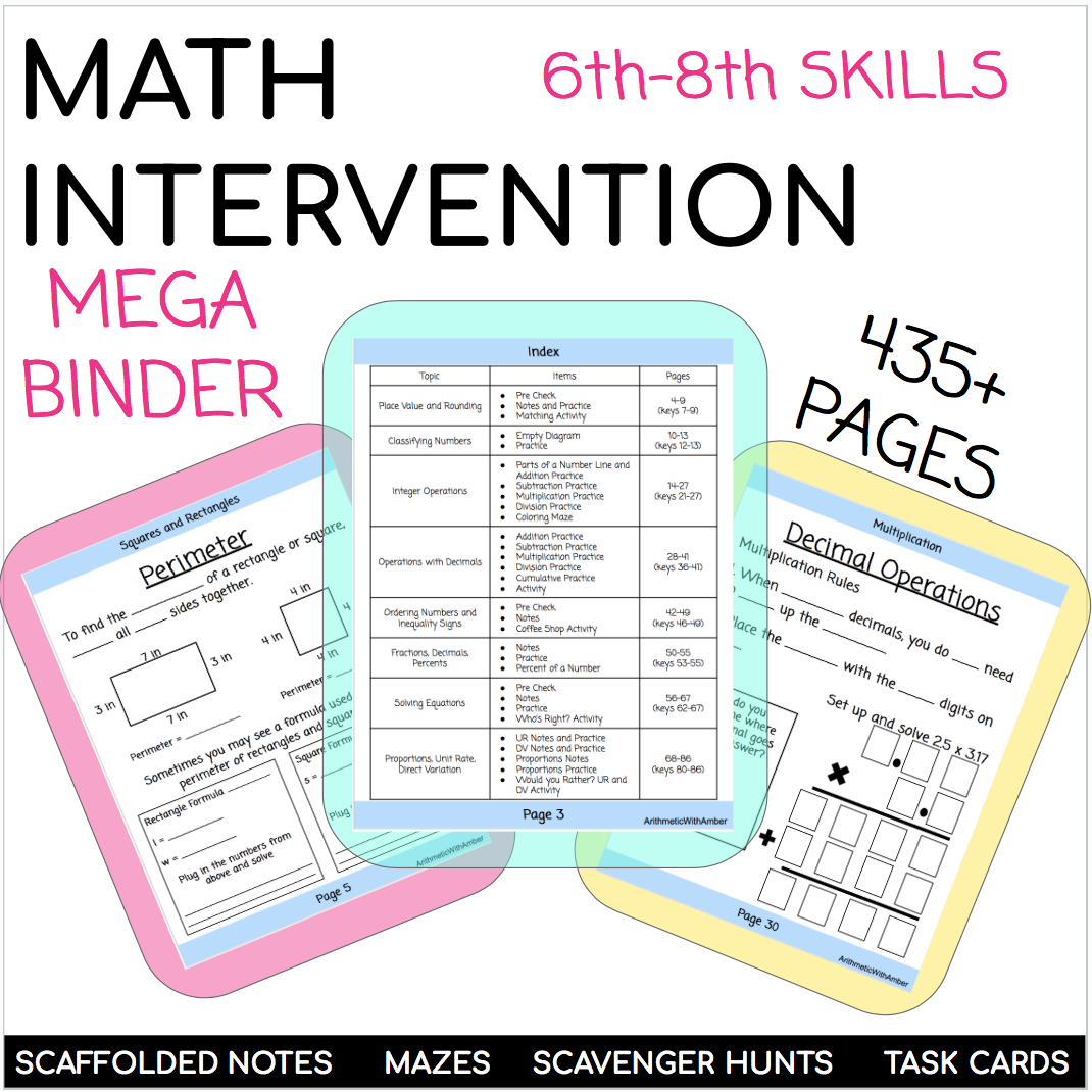 Middle School Math Intervention Binder BUNDLE - Continually Growing