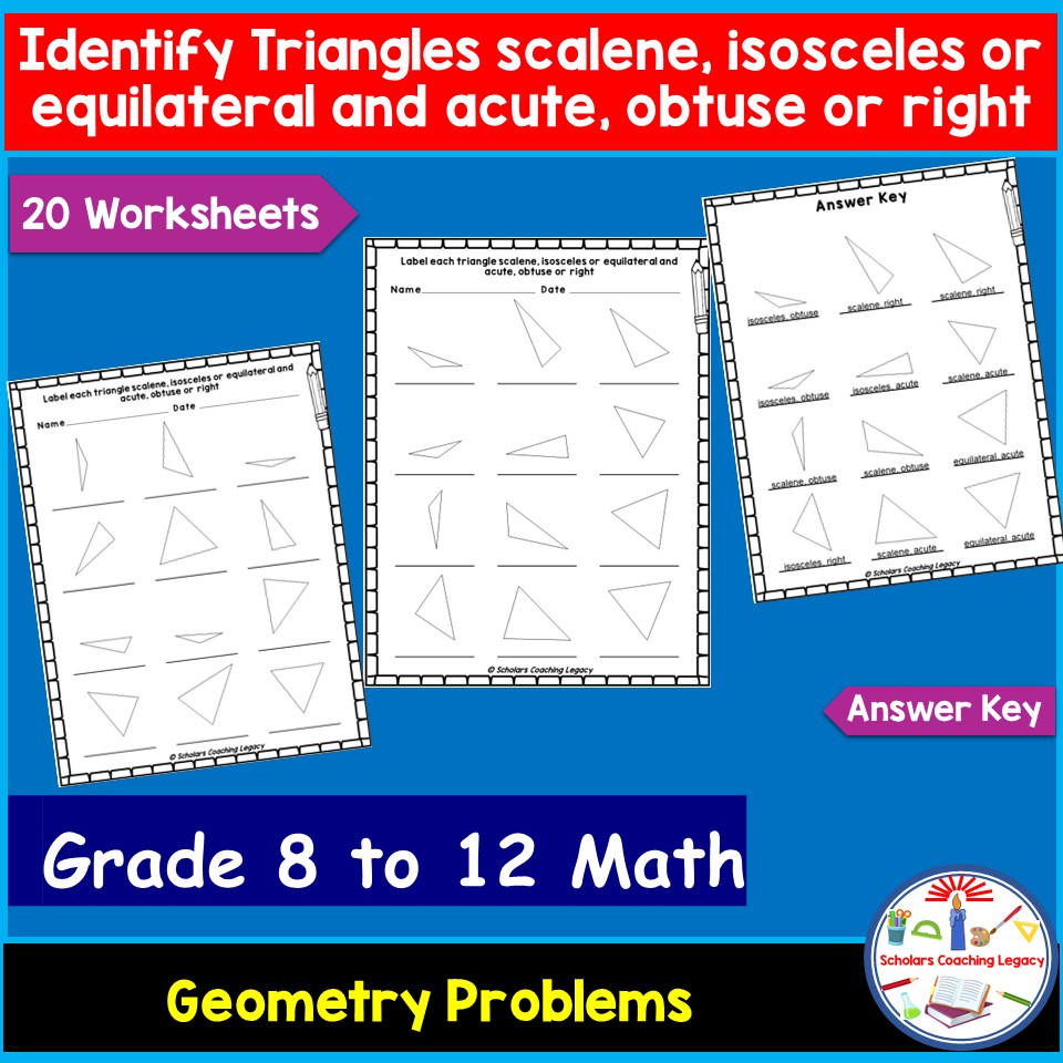 Identify different types of Triangles Worksheet Math Problems