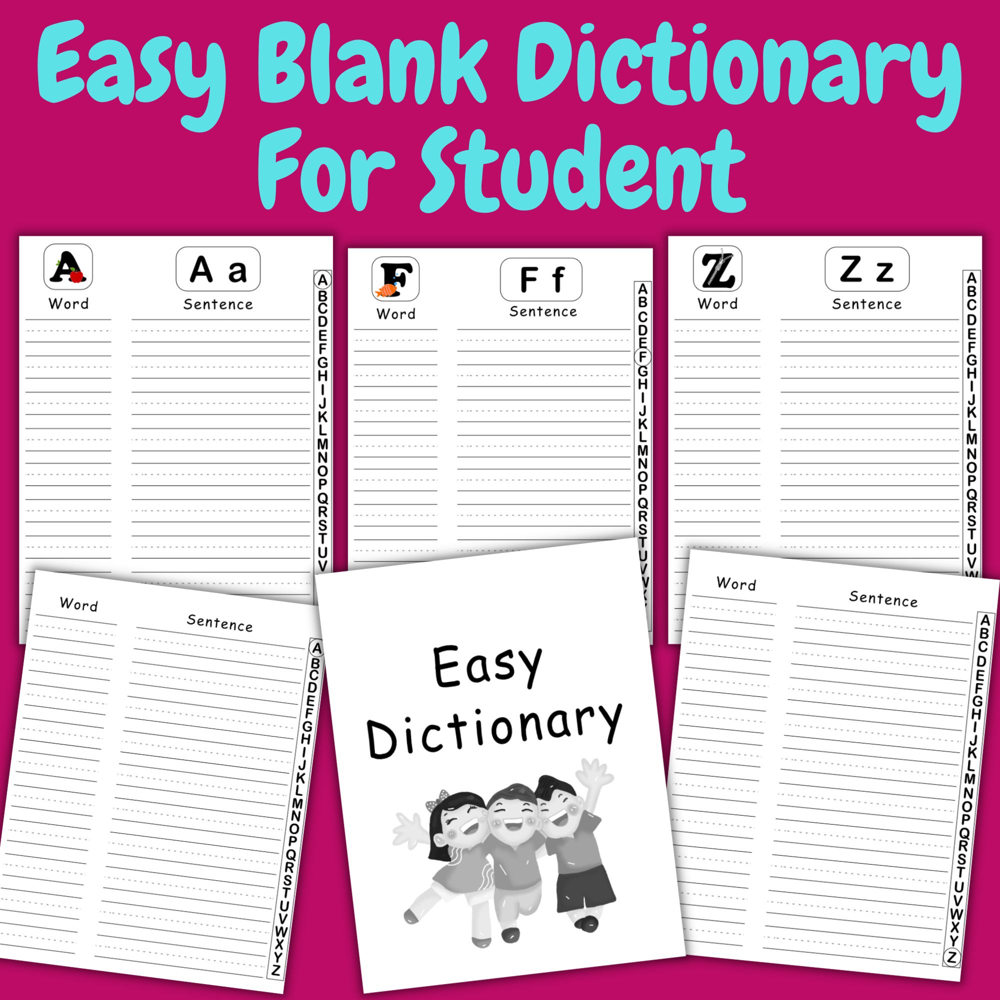 Easy and Simple Blank Student Dictionary Writing Dictionary Template