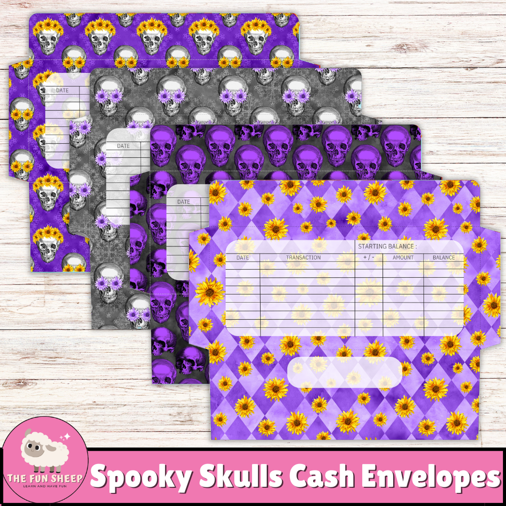 Spooky Skulls Cash Envelopes | DIY Money Envelopes Printable Budget Tracker - SET OF 4