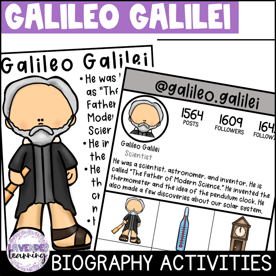 Galileo Galilei Biography Activities, Report, Worksheets, and Flip Book