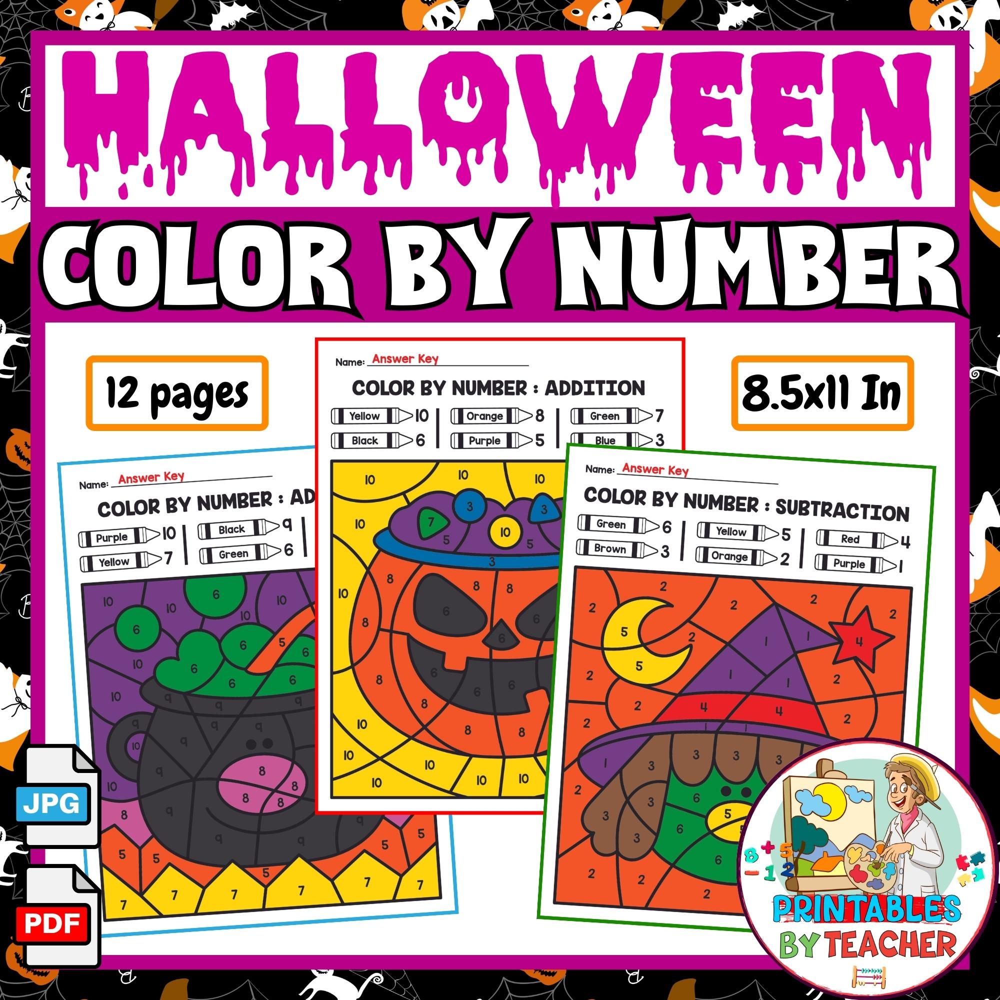 Halloween Color By Number pages | fall-themed Activities | October coloring sheets K-2