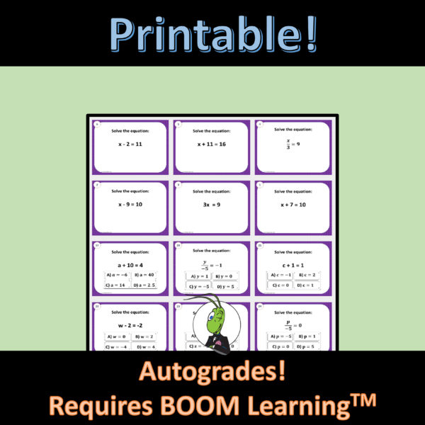 Solving One Step Equations Algebra 1 Boom Digital Task Cards | Made By ...