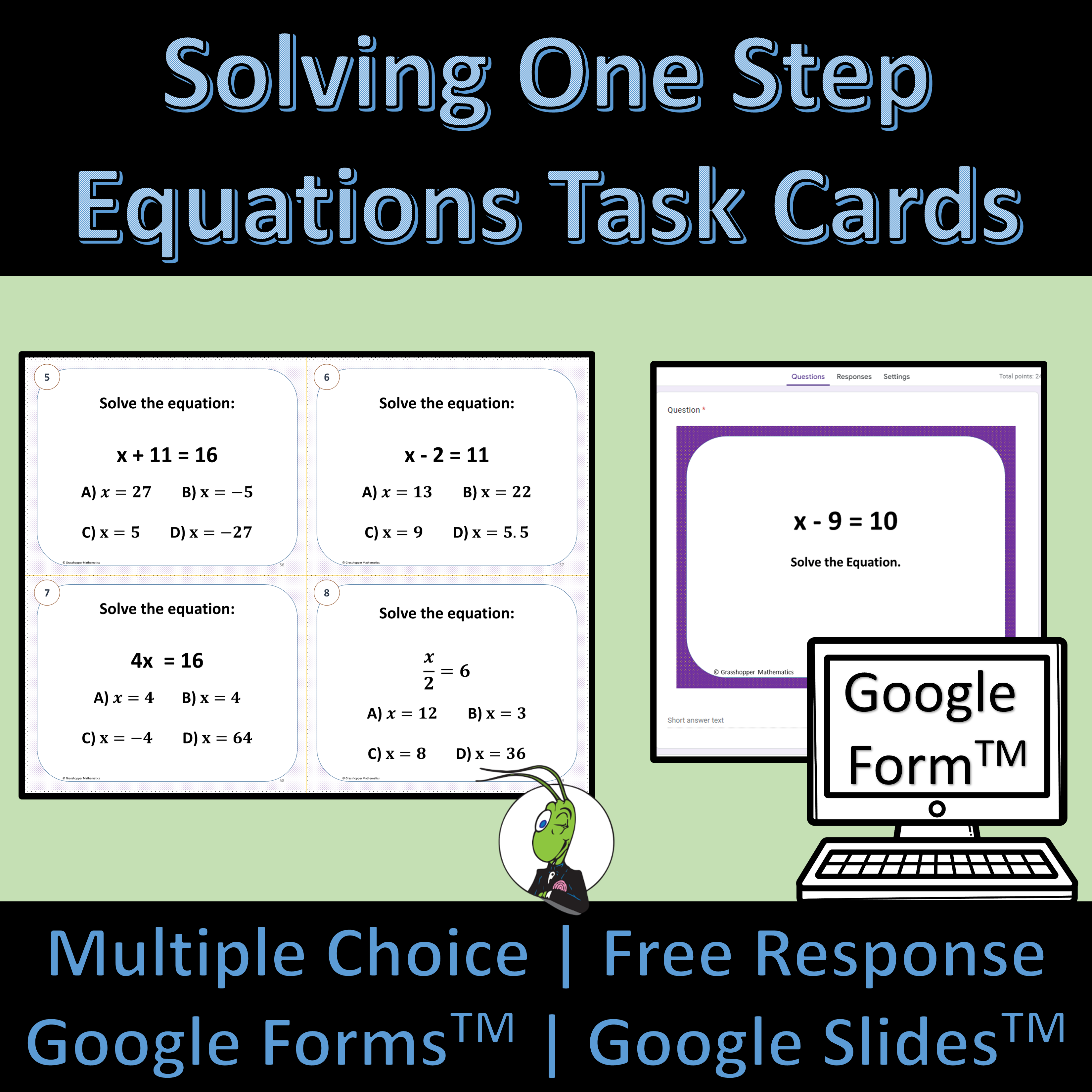 Solving One Step Equations Algebra 1 Task Cards | Google