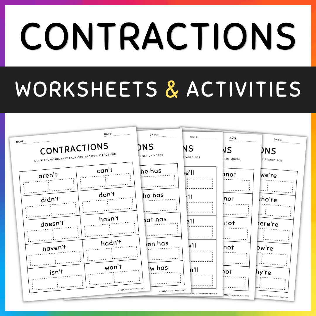 Contractions Worksheets and Activities, Grammar Practice Review Pages