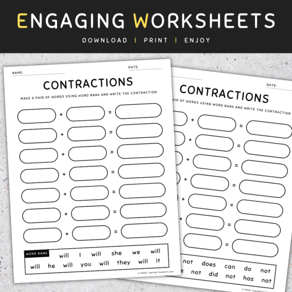 Contractions Worksheets Fun Activity Assessment, Grammar Practice ...