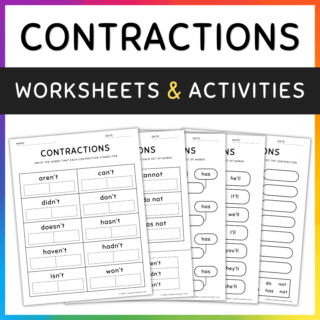 Contractions Worksheets Activities and Assessment BUNDLE, Grammar Practice