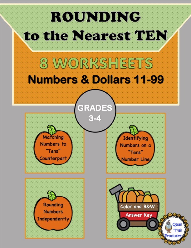 Rounding to the Nearest Ten Worksheets | Pumpkin Theme